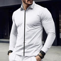 Men's Long Sleeve Zip-Up Collared Jacket - Waffle Textured Slim Fit Casual Top