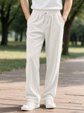 Men's Autumn Vertical Textured Pleated Pants - Elastic Waist Drawstring Straight Casual Trousers - Multi-Color