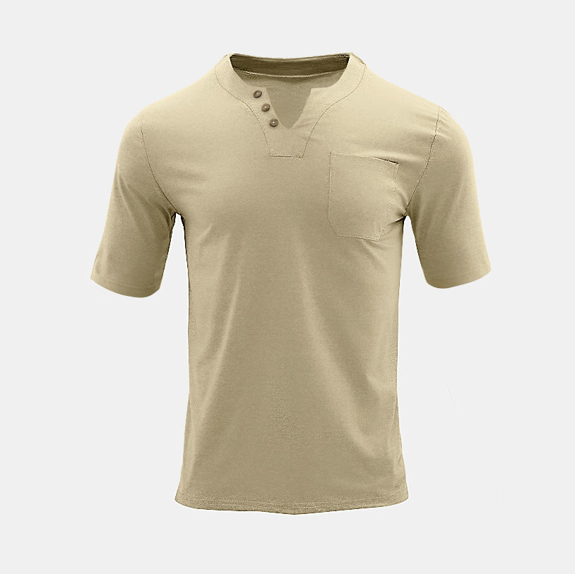 Men's Summer Short Sleeve Henley Shirt - 3-Button V-Neck Placket Tee with Left Chest Pocket