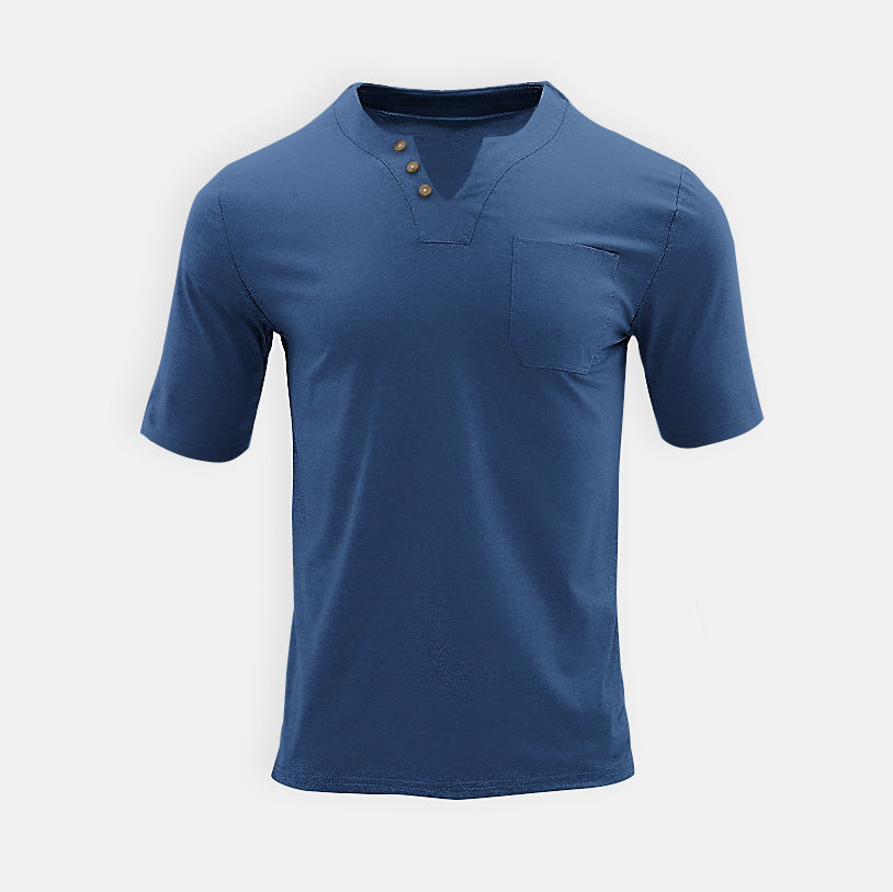 Men's Summer Short Sleeve Henley Shirt - 3-Button V-Neck Placket Tee with Left Chest Pocket