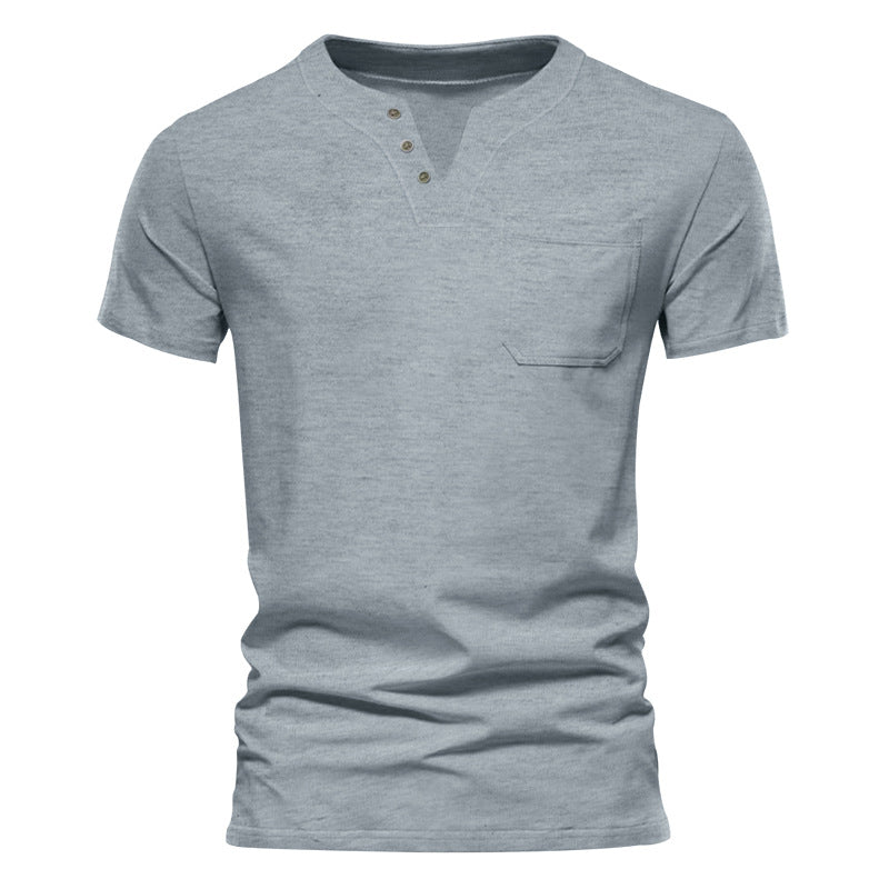 Men's Summer Short Sleeve Henley Shirt - 3-Button V-Neck Placket Tee with Left Chest Pocket