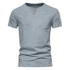 Men's Summer Short Sleeve Henley Shirt - 3-Button V-Neck Placket Tee with Left Chest Pocket