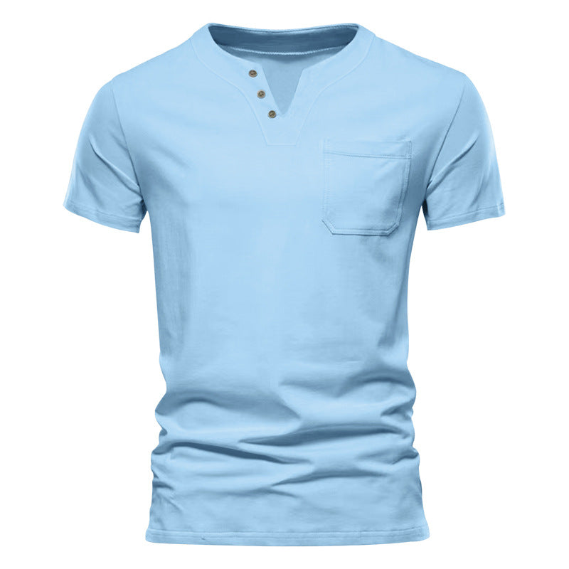 Men's Summer Short Sleeve Henley Shirt - 3-Button V-Neck Placket Tee with Left Chest Pocket