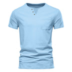 Men's Summer Short Sleeve Henley Shirt - 3-Button V-Neck Placket Tee with Left Chest Pocket