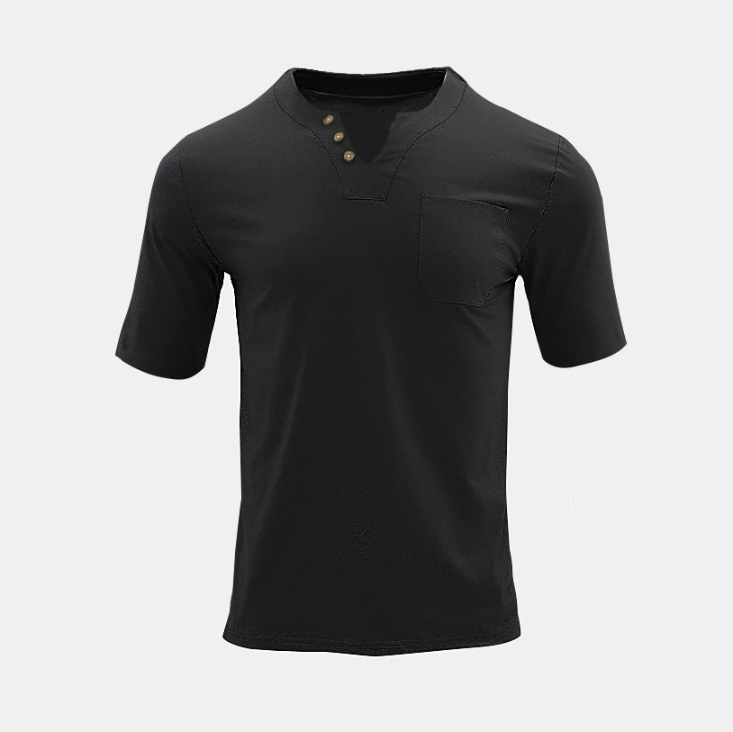 Men's Summer Short Sleeve Henley Shirt - 3-Button V-Neck Placket Tee with Left Chest Pocket