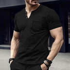 Men's Summer Short Sleeve Henley Shirt - 3-Button V-Neck Placket Tee with Left Chest Pocket
