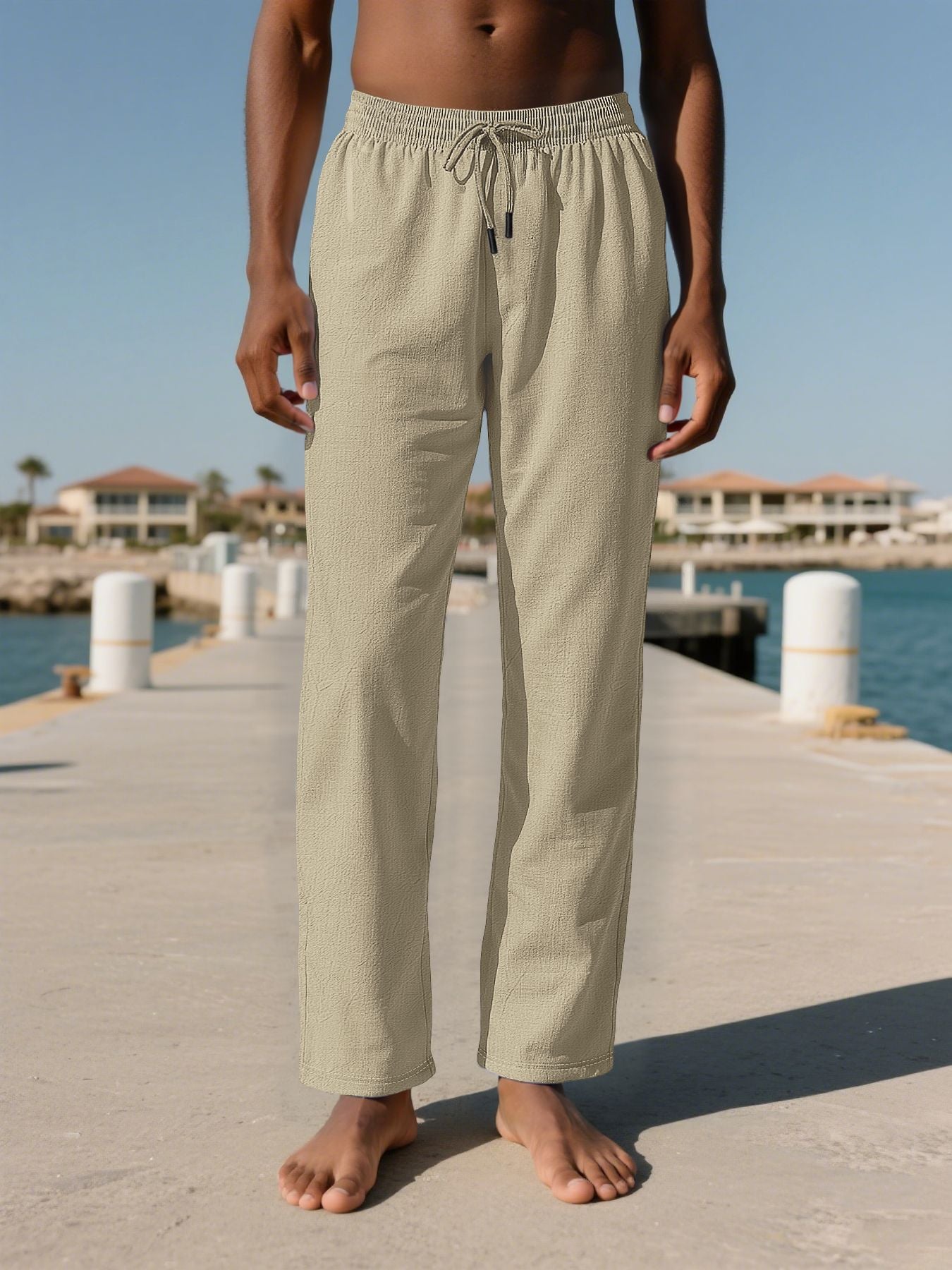Men's Summer Textured Breathable Pants - Elastic Waist Drawstring Straight Casual Trousers - Multi-Color