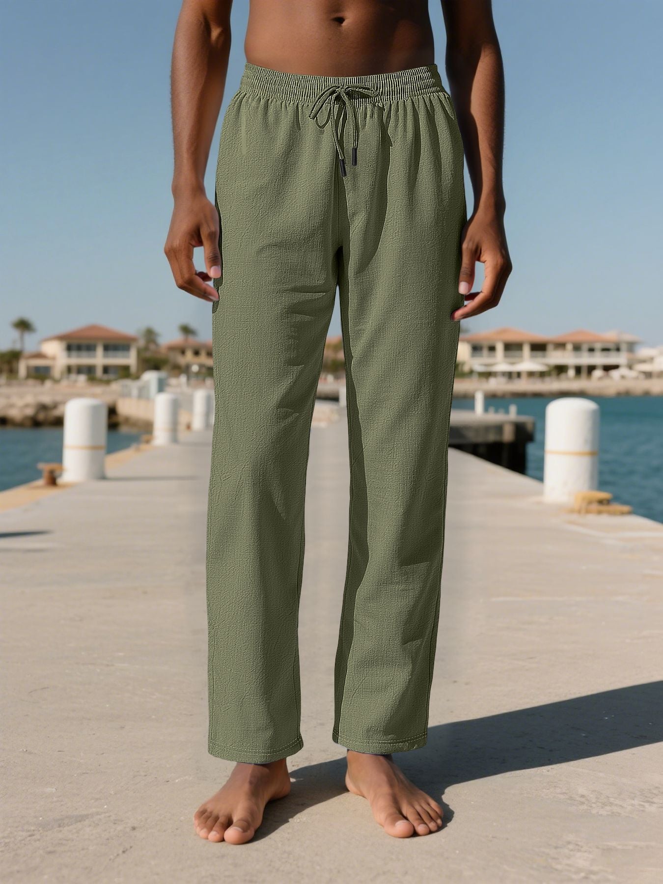Men's Summer Textured Breathable Pants - Elastic Waist Drawstring Straight Casual Trousers - Multi-Color