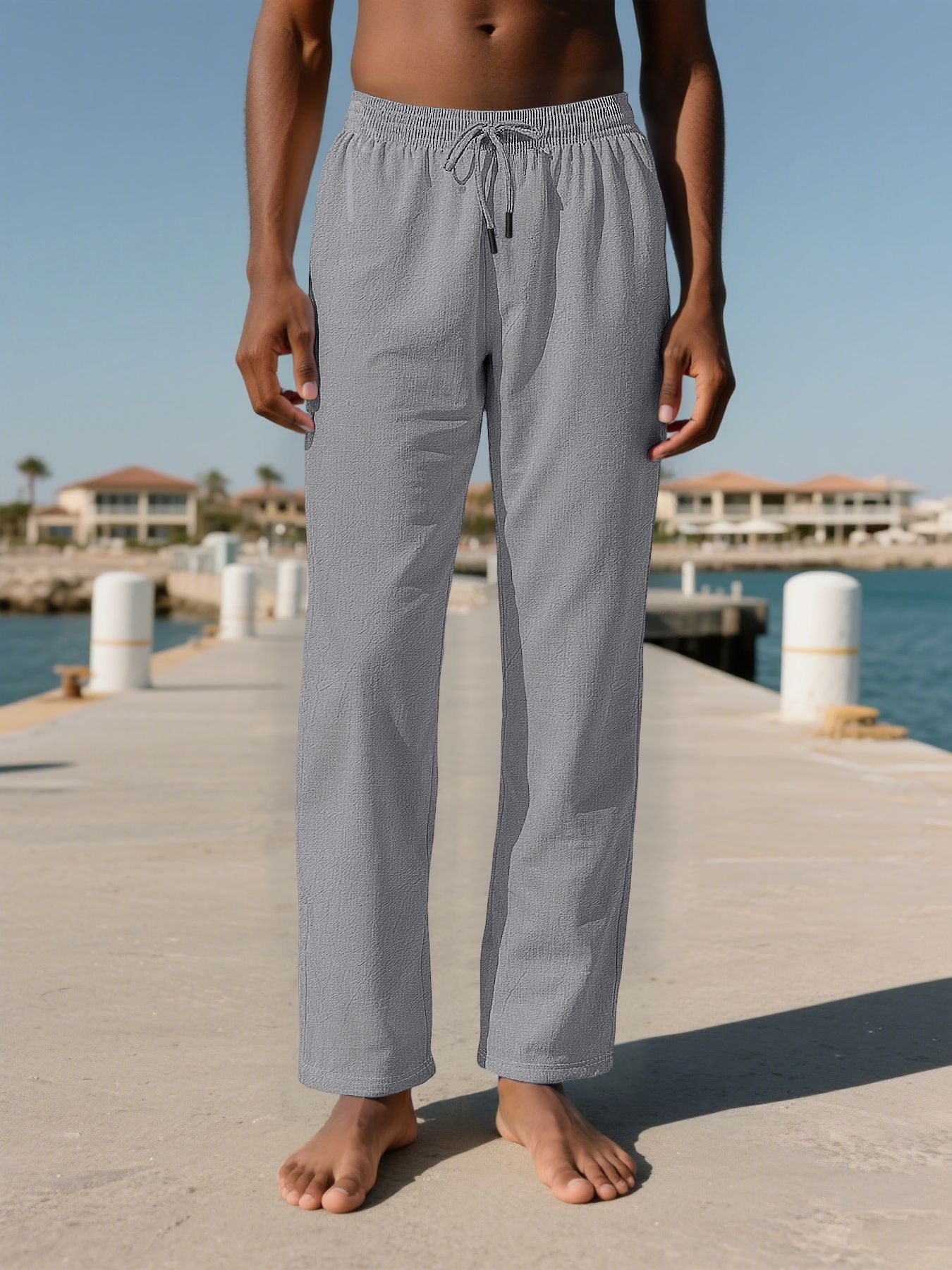 Men's Summer Textured Breathable Pants - Elastic Waist Drawstring Straight Casual Trousers - Multi-Color
