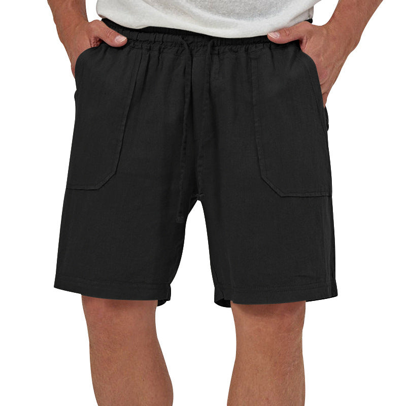 Men's Summer Cotton-Linen Blend Loose Shorts - Elastic Waist Drawstring Multi-Pocket Cargo Shorts