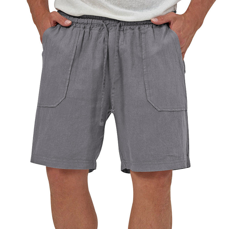 Men's Summer Cotton-Linen Blend Loose Shorts - Elastic Waist Drawstring Multi-Pocket Cargo Shorts