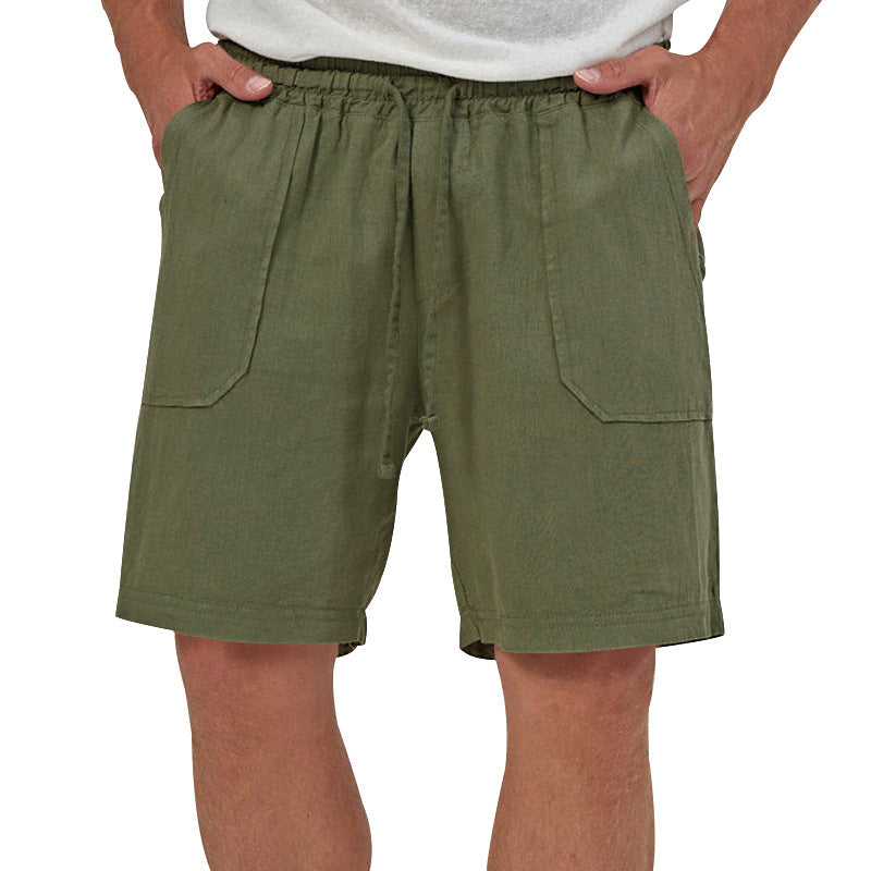 Men's Summer Cotton-Linen Blend Loose Shorts - Elastic Waist Drawstring Multi-Pocket Cargo Shorts