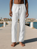 Men's Summer Textured Breathable Pants - Elastic Waist Drawstring Straight Casual Trousers - Multi-Color