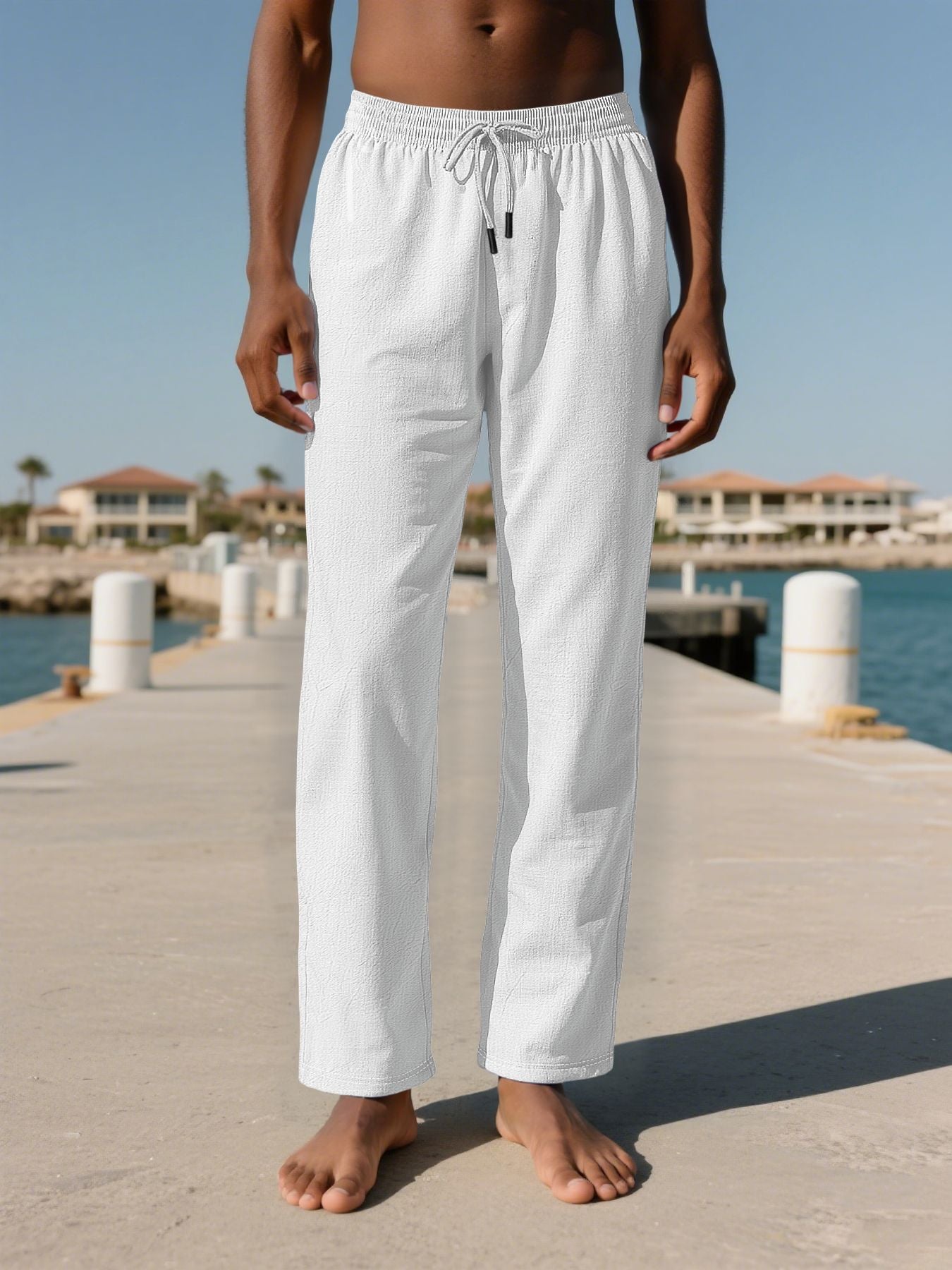 Men's Summer Textured Breathable Pants - Elastic Waist Drawstring Straight Casual Trousers - Multi-Color