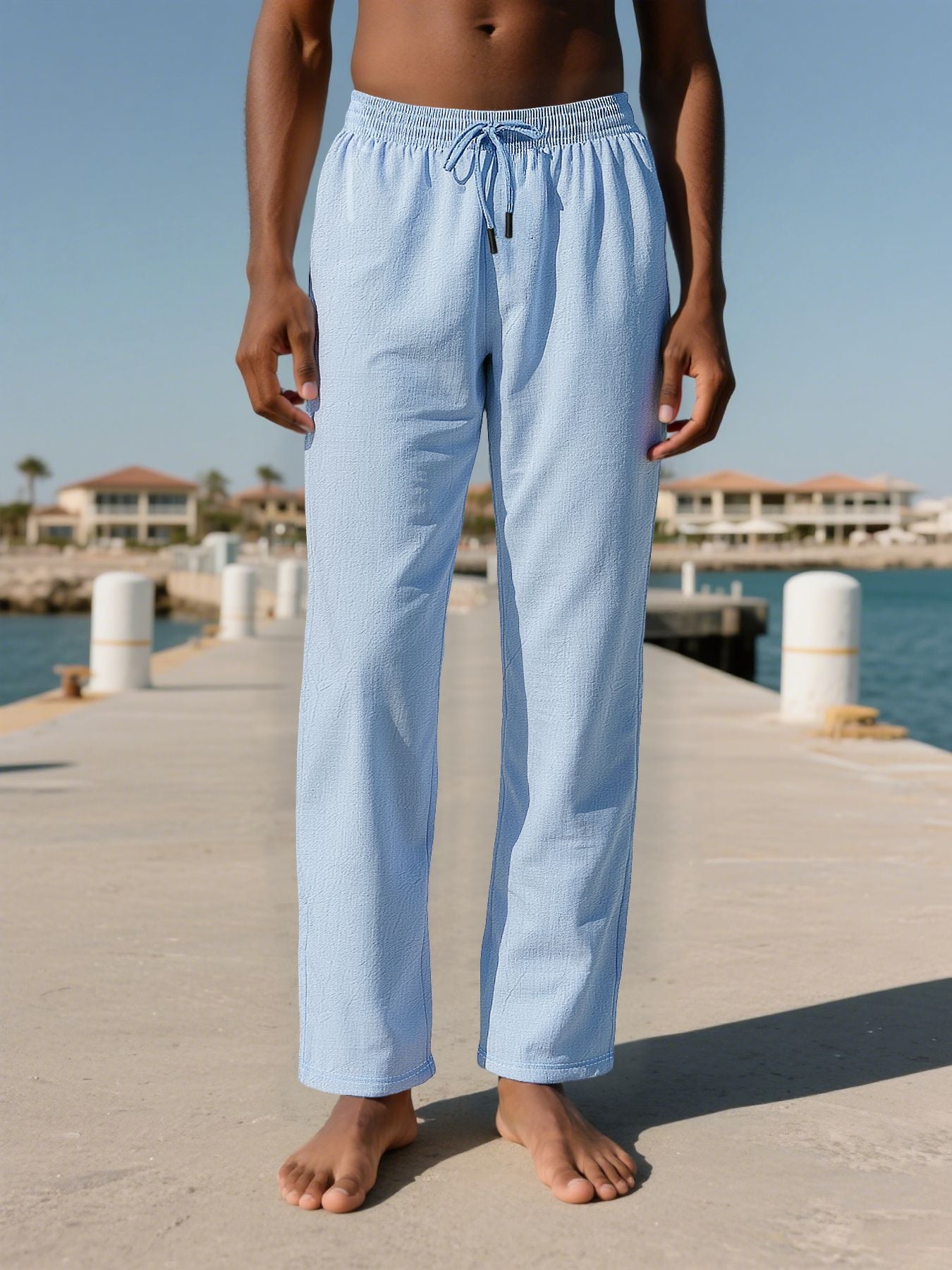 Men's Summer Textured Breathable Pants - Elastic Waist Drawstring Straight Casual Trousers - Multi-Color
