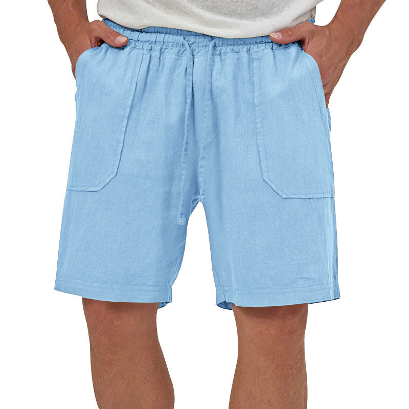 Men's Summer Cotton-Linen Blend Loose Shorts - Elastic Waist Drawstring Multi-Pocket Cargo Shorts