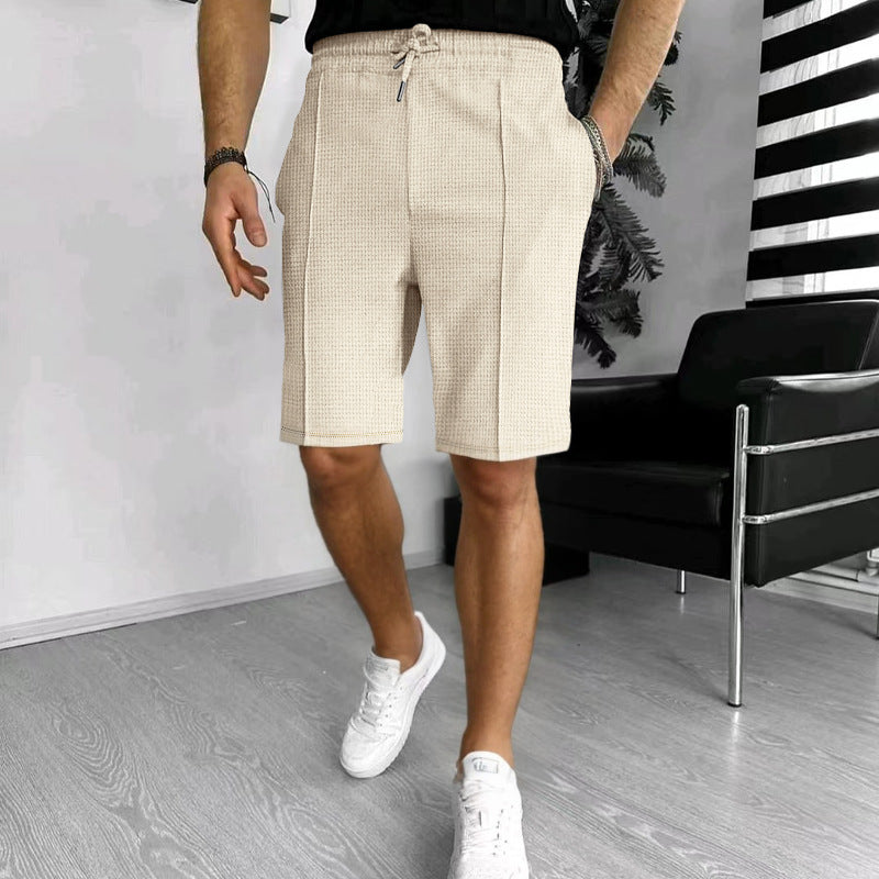 Men's Summer Waffle Textured Casual Shorts - Elastic Waist Drawstring Athletic Shorts - Multi-Color