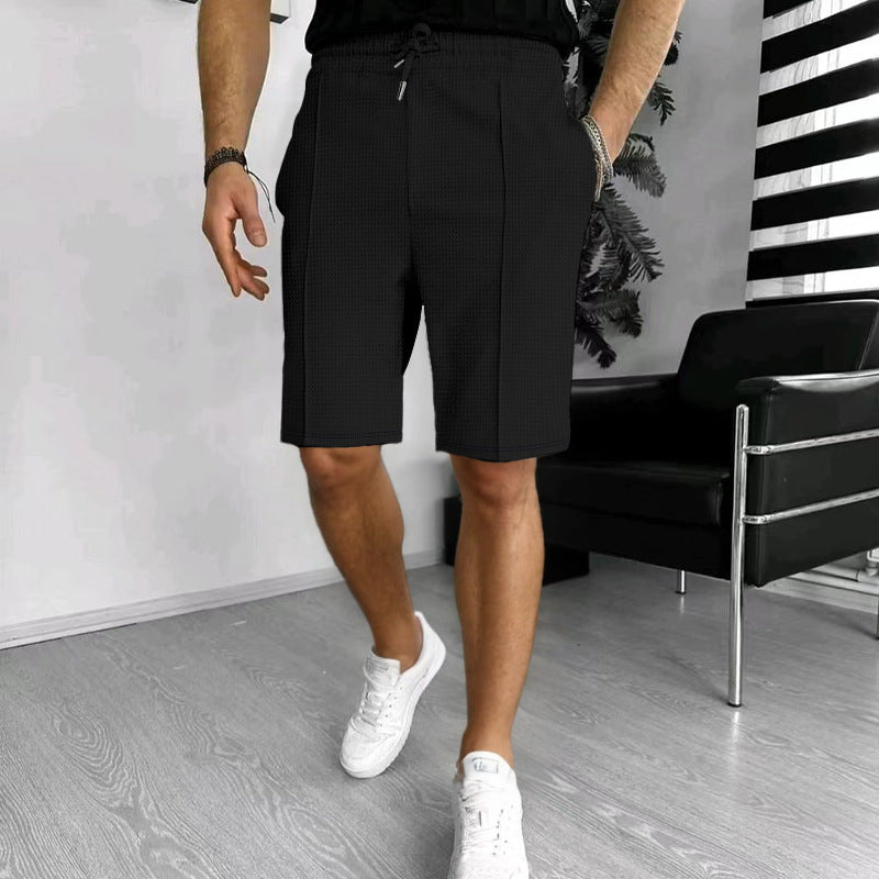 Men's Summer Waffle Textured Casual Shorts - Elastic Waist Drawstring Athletic Shorts - Multi-Color