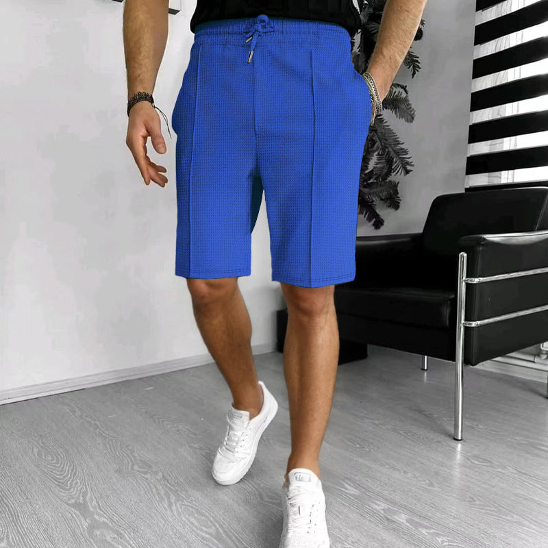 Men's Summer Waffle Textured Casual Shorts - Elastic Waist Drawstring Athletic Shorts - Multi-Color