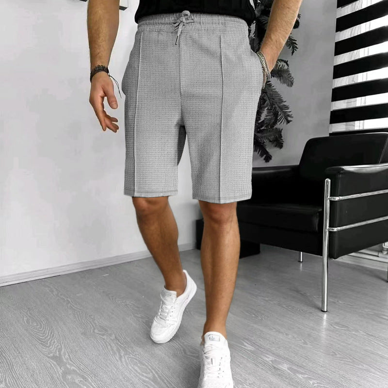 Men's Summer Waffle Textured Casual Shorts - Elastic Waist Drawstring Athletic Shorts - Multi-Color