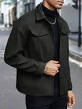 Men's Lapel Collar Long Sleeve Snap-Button Jacket - Solid Color Utility Workwear Outerwear - Multi-Color