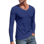 Men's Jacquard V-Neck Long Sleeve Knit Shirt - Blue - XXL