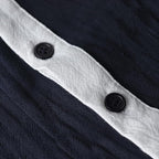 Men's Cotton Linen Long Sleeve Henley Shirt - Navy blue - XXL
