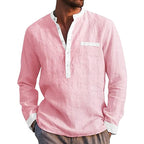Men's Cotton Linen Long Sleeve Henley Shirt - White - M