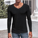 Men's Jacquard V-Neck Long Sleeve Knit Shirt - Black - XXL